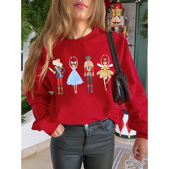 Women's Christmas Nutcracker Sweatshirt Crewneck Long Sleeve Holiday Top - Picture 2 of 6